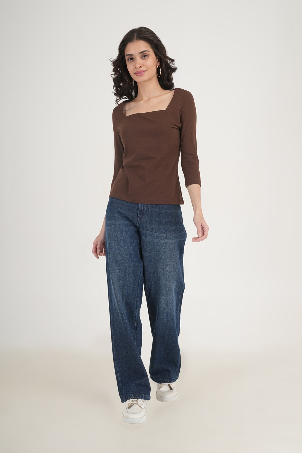 WESTERN REGULAR FIT CASUAL SOLID TOPS - Brown