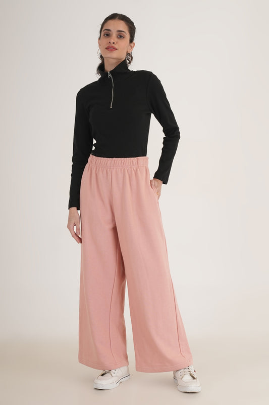 WESTERN STRAIGHT FIT CASUAL SOLID TRACKPANTS - Peach
