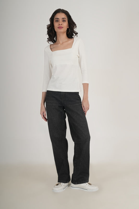 WESTERN REGULAR FIT CASUAL SOLID TOPS - Off White