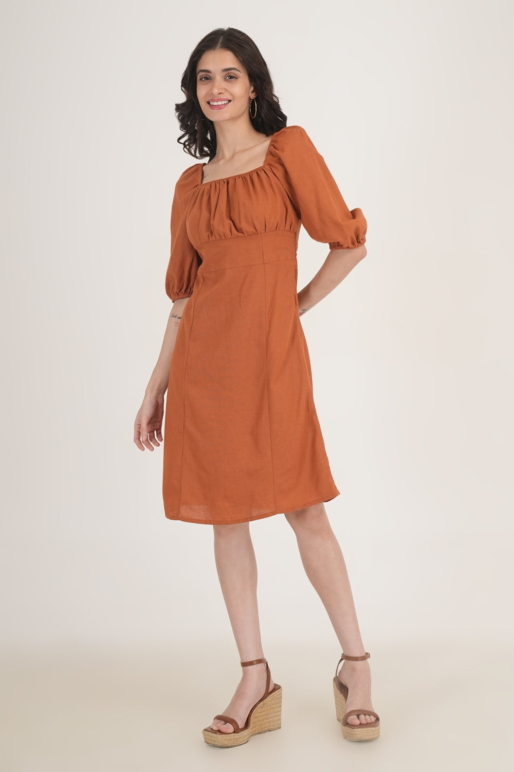 WESTERN REGULAR CASUAL SOLID DRESSES - Brown