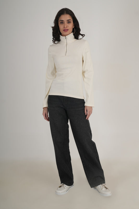 WESTERN SLIM FIT CASUAL SOLID T-SHIRTS - Off White