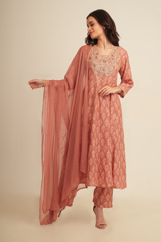 Print With Embroidery Skd - Sea Green