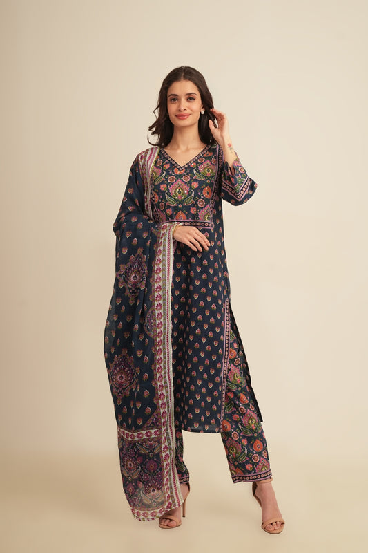 Cotton Printed Skd (Set Of 3) - Blue