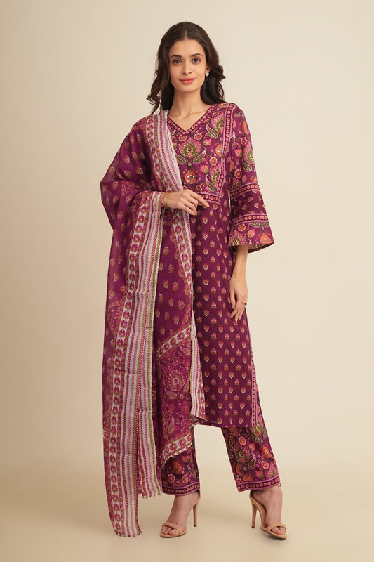 All Over Printed Skd (Set Of 3) - Purple