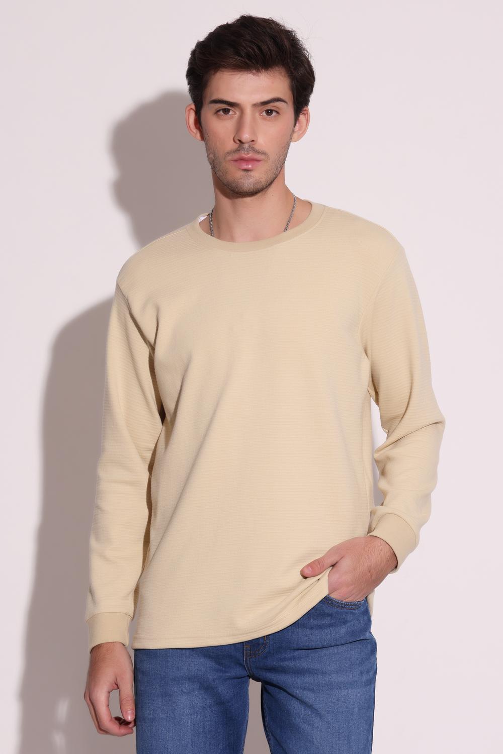 Mens Full Sleeves Tshirt - Beige