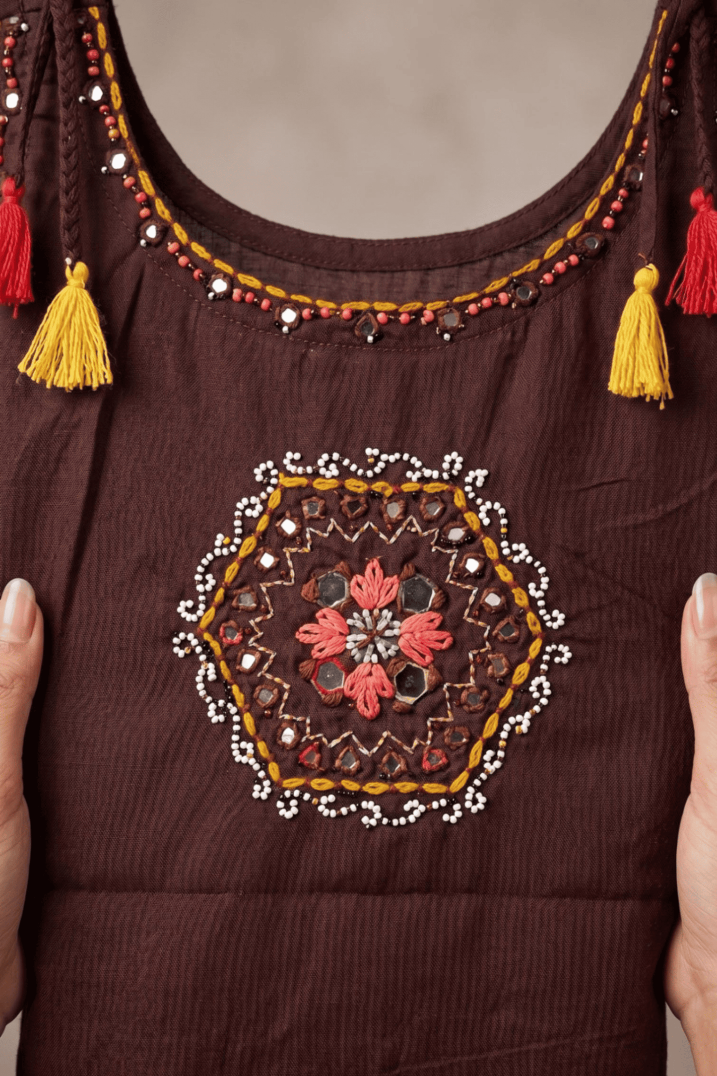 ETHNIC EMBROIDERY CORD SET- Brown