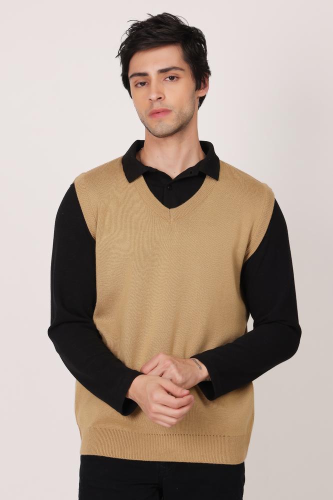 Mens Sleeveless Sweaters - Beige