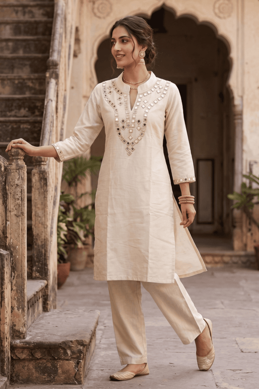 ETHNIC EMBROIDERY CORD SET-White