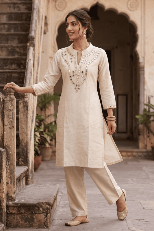 ETHNIC EMBROIDERY CORD SET-White
