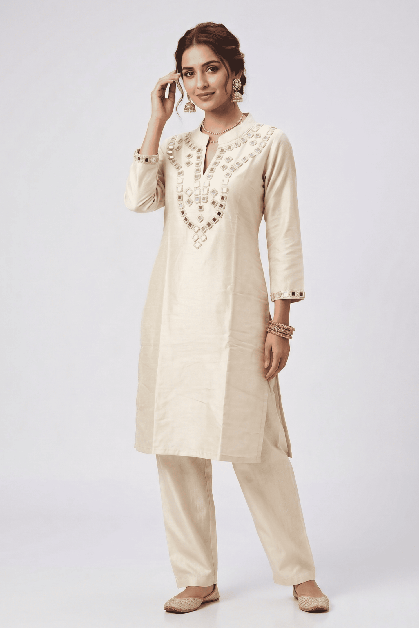 ETHNIC EMBROIDERY CORD SET-White