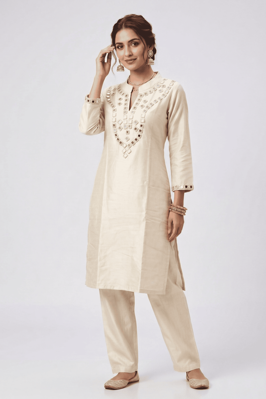 ETHNIC EMBROIDERY CORD SET-White