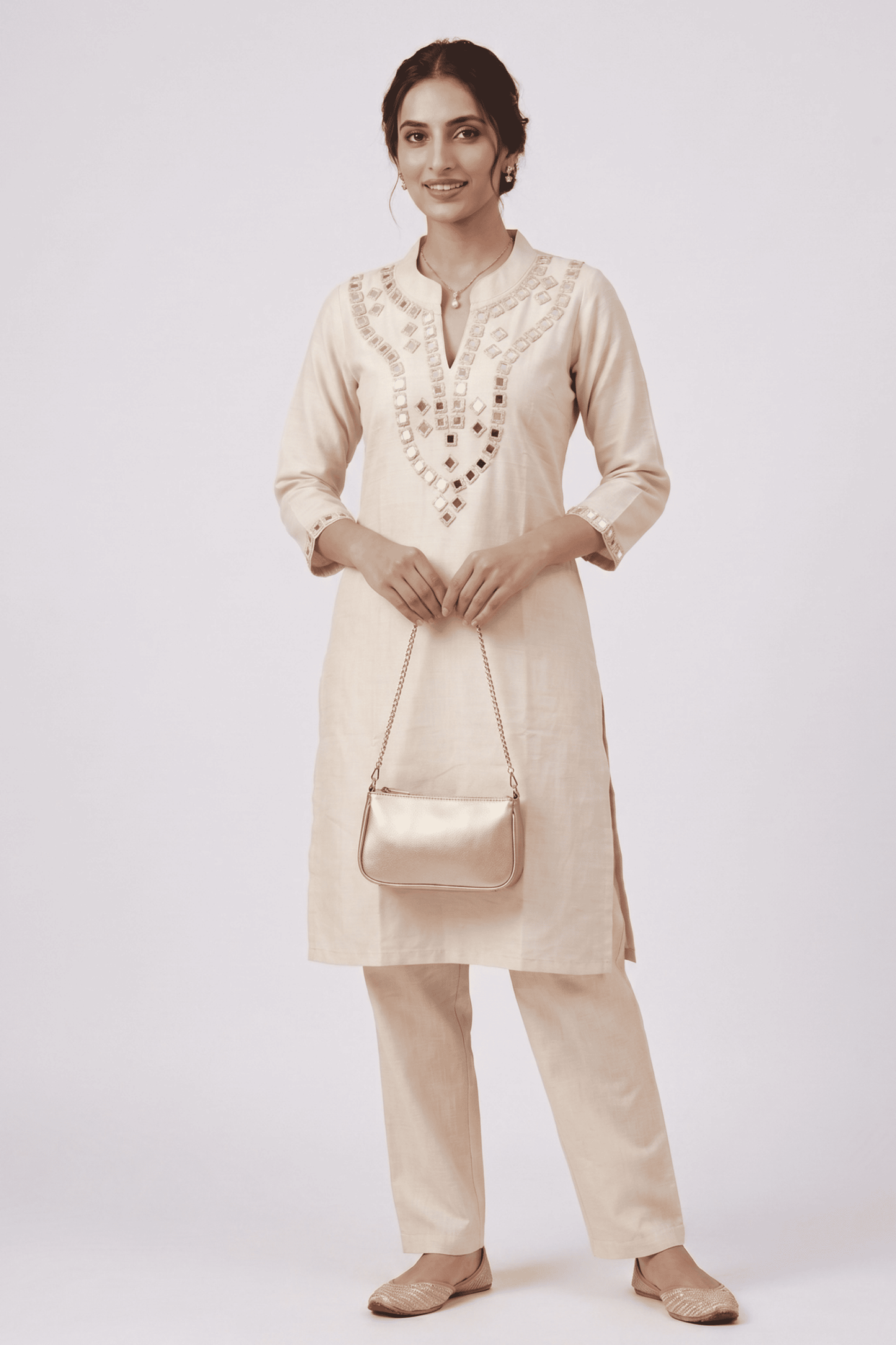 ETHNIC EMBROIDERY CORD SET-White