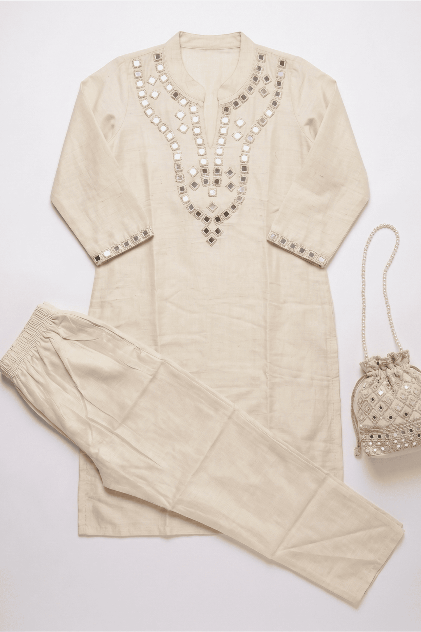 ETHNIC EMBROIDERY CORD SET-White