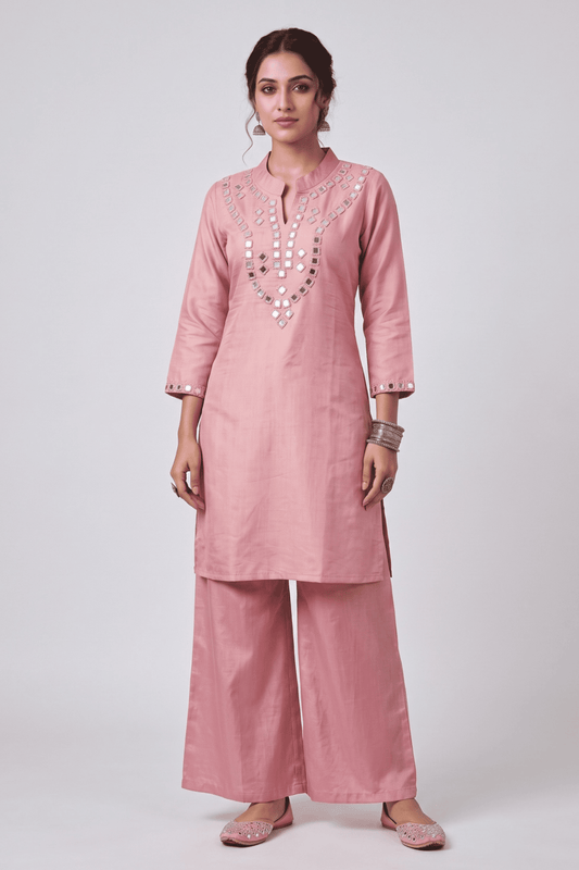 ETHNIC EMBROIDERY CORD SET - Pink