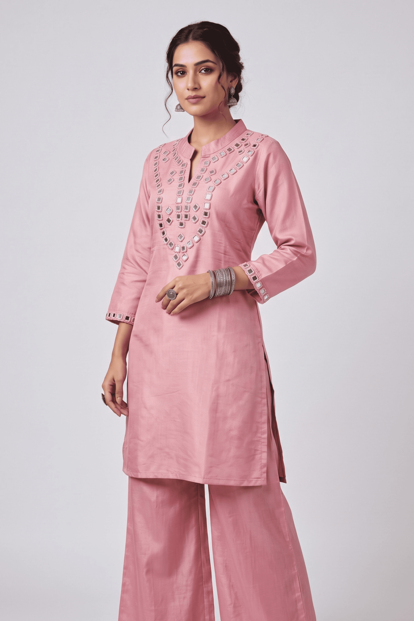 ETHNIC EMBROIDERY CORD SET - Pink