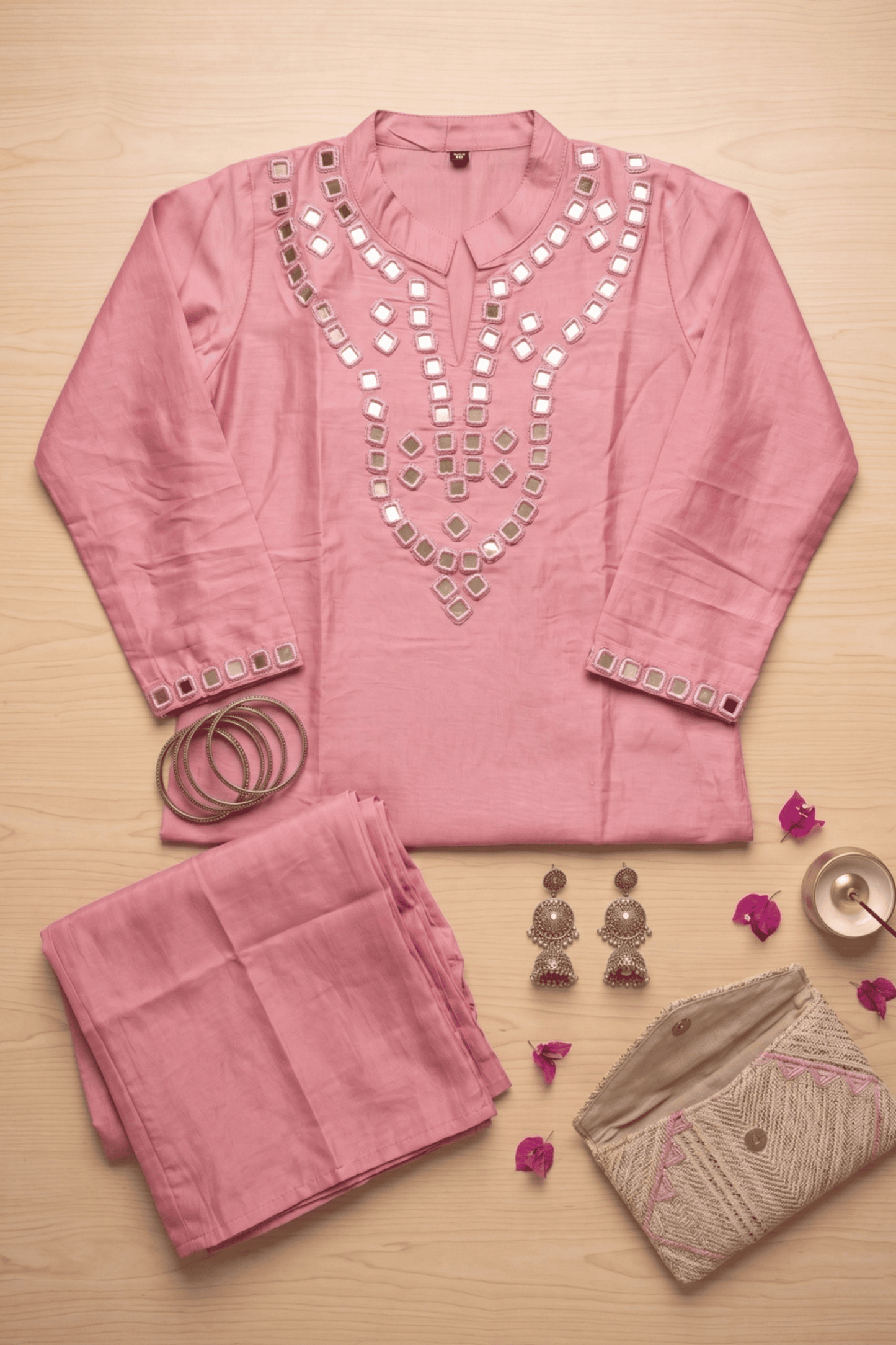 ETHNIC EMBROIDERY CORD SET - Pink