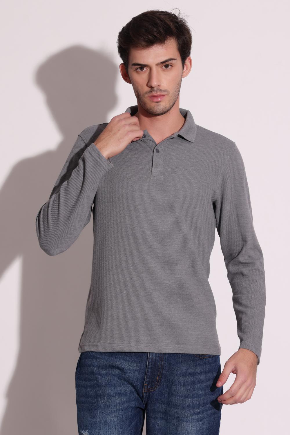 Mens Full Sleeves Polo - Charcoal Grey