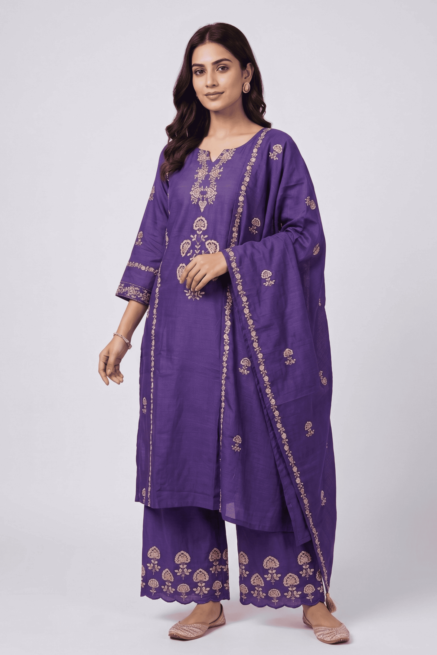 ETHNIC EMBROIDERY CORD SET- Purple