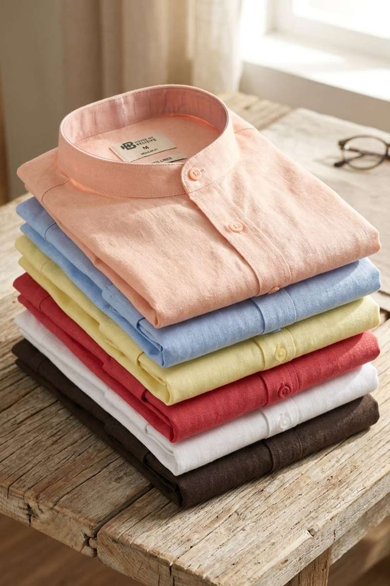 Men's Pure Linen Mandarin Collar Shirt - extra image 2