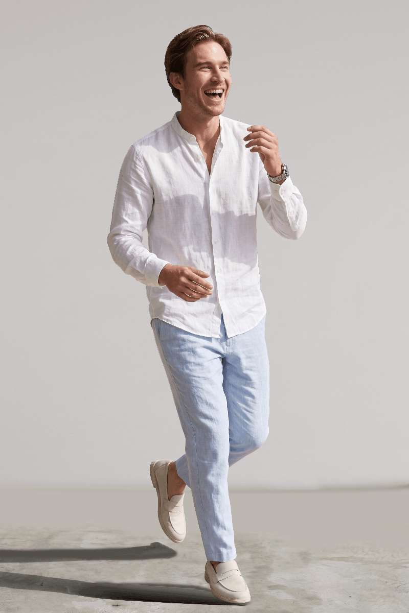 Men's Pure Linen Mandarin Collar Shirt - extra image 2