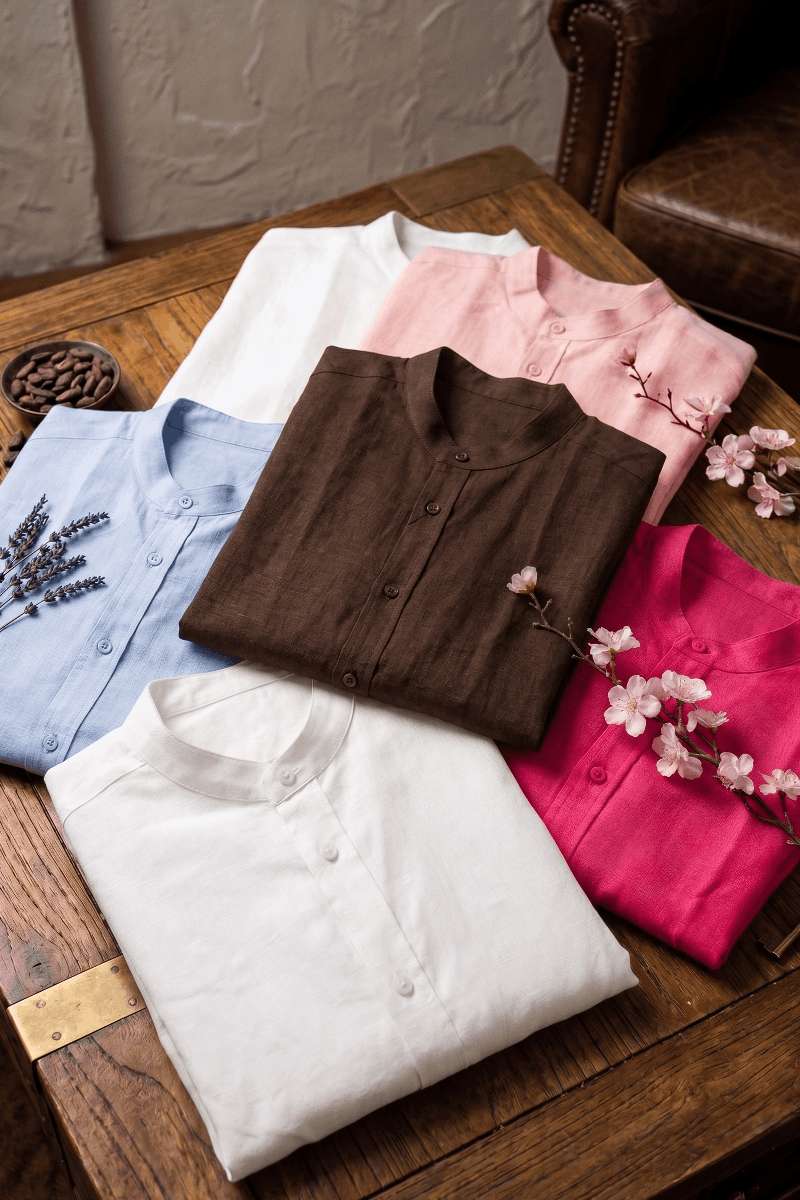 Men's Pure Linen Mandarin Collar Shirt - extra image 3