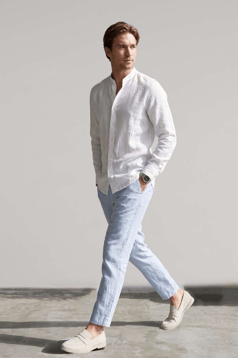 Men's Pure Linen Mandarin Collar Shirt - extra image 5