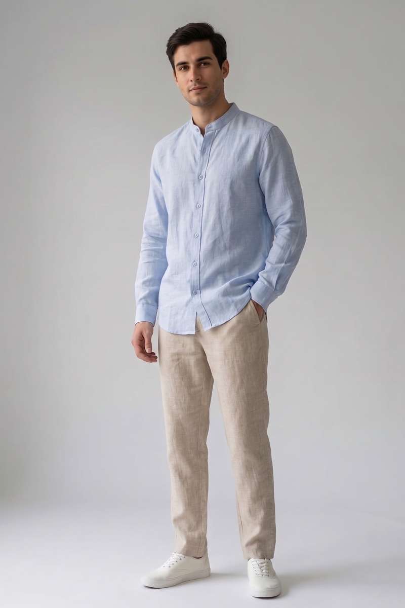 Men's Pure Linen Mandarin Collar Shirt - extra image 2