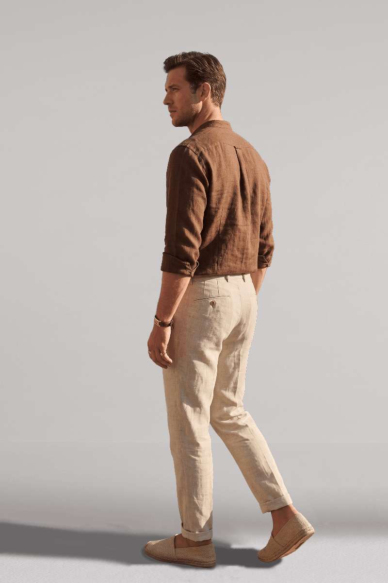Men's Pure Linen Mandarin Collar Shirt - extra image 4