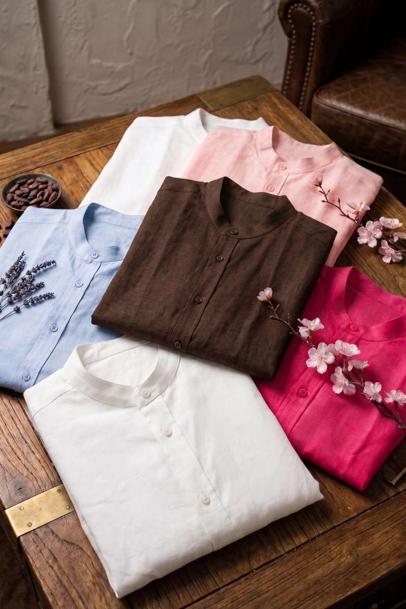 Men's Pure Linen Mandarin Collar Shirt - extra image 4