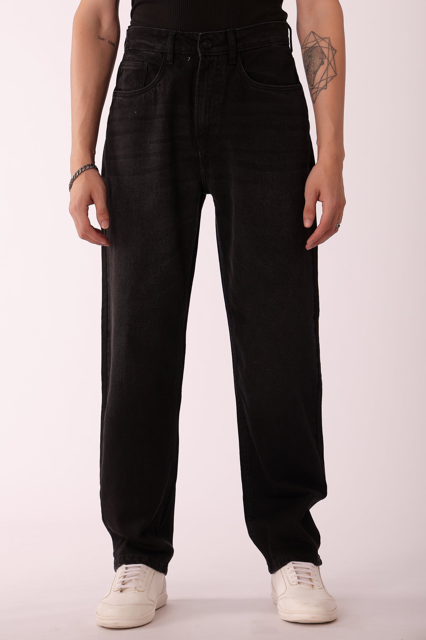 Men's Black Washed Straight fit Jeans - Black