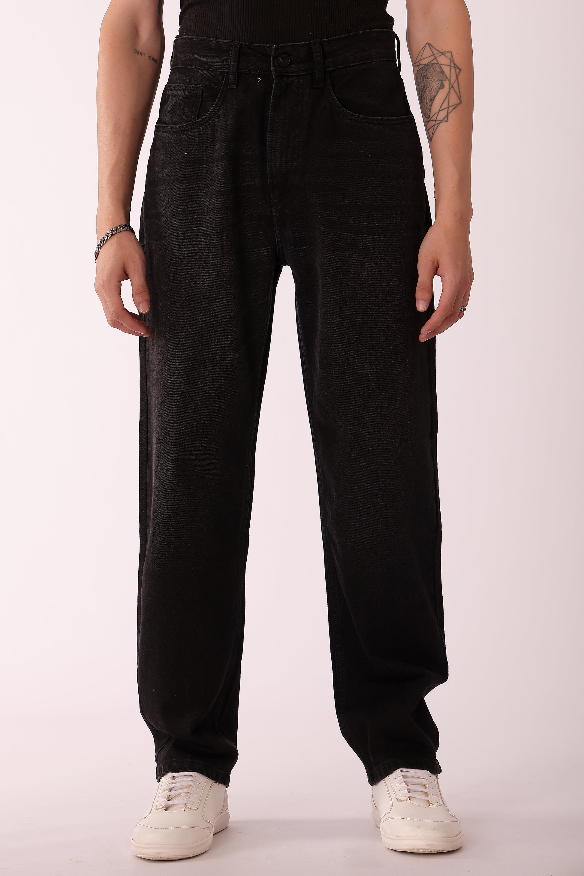 Men's Black Washed Straight fit Jeans - Black