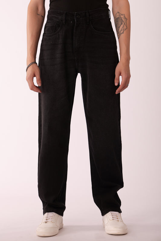 Men's Black Washed Straight fit Jeans - Black