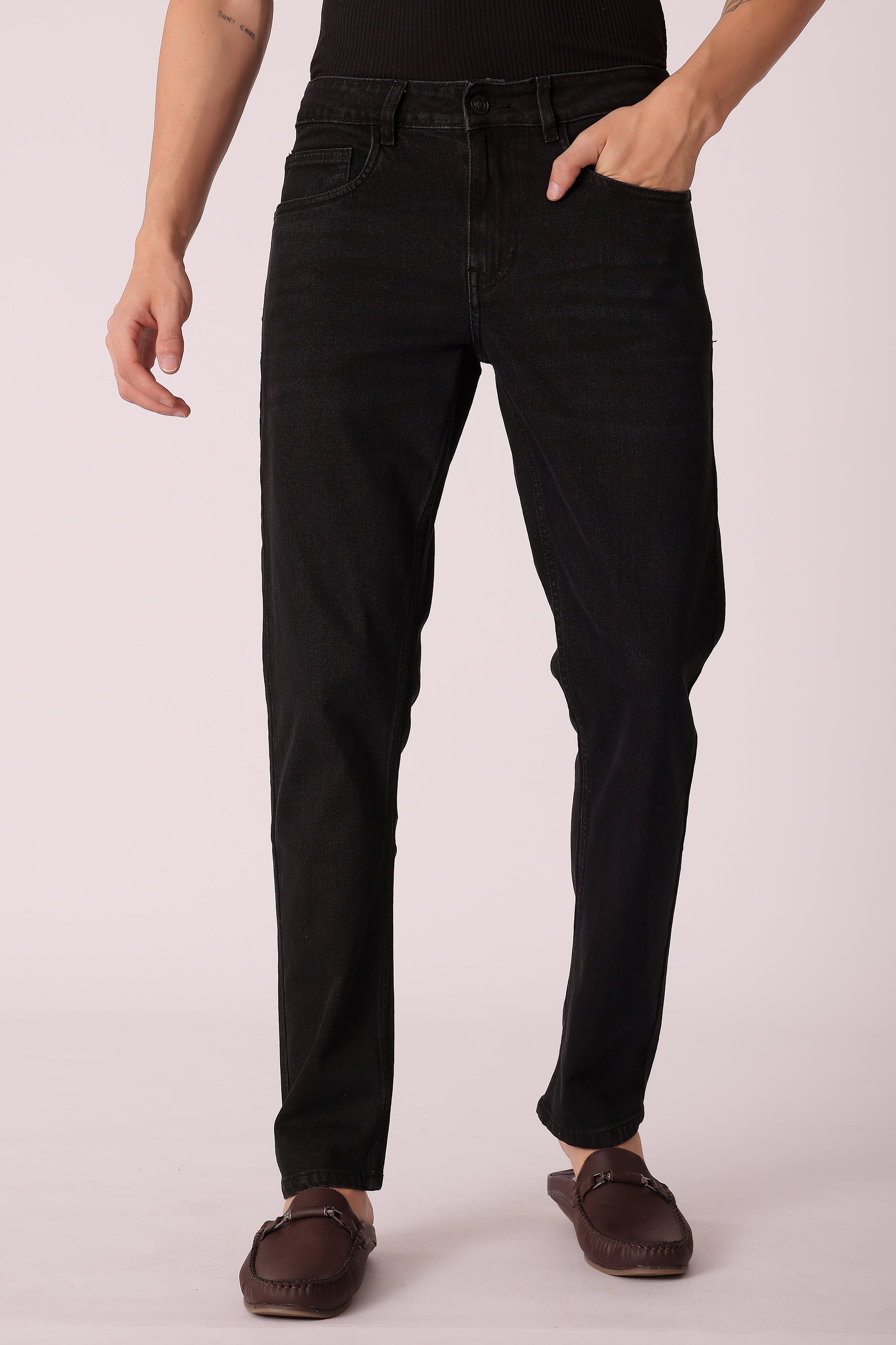 Men's Black Washed Slim fit Jeans - Black