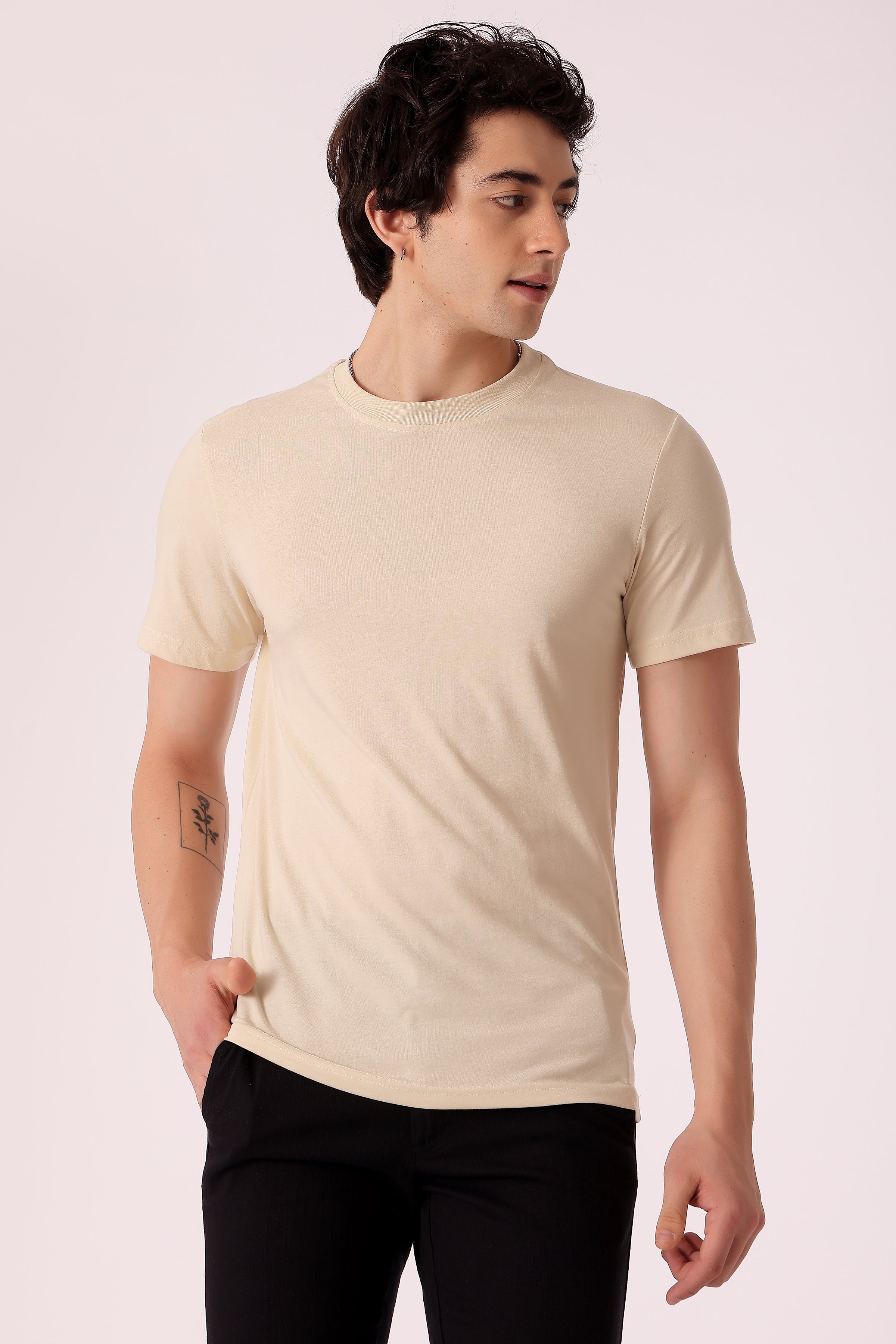 Men's Regular fit solid Tshirt - Light Beige