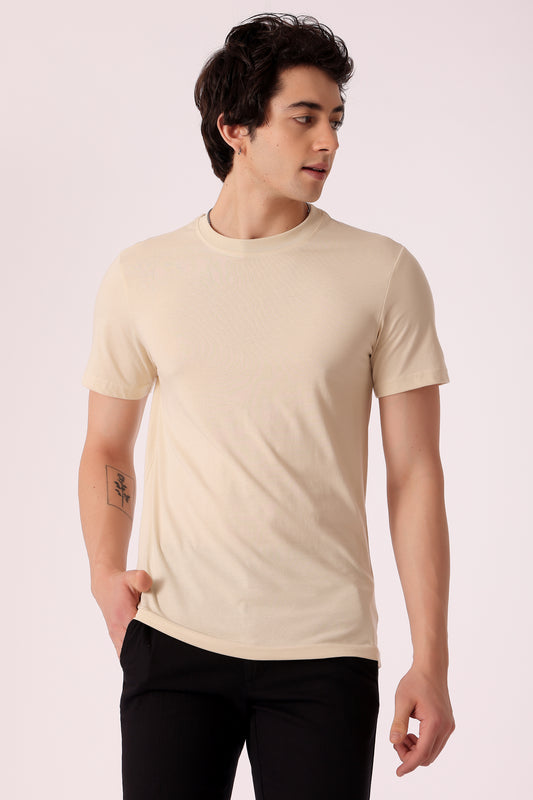 Men's Regular fit solid Tshirt - Light Beige