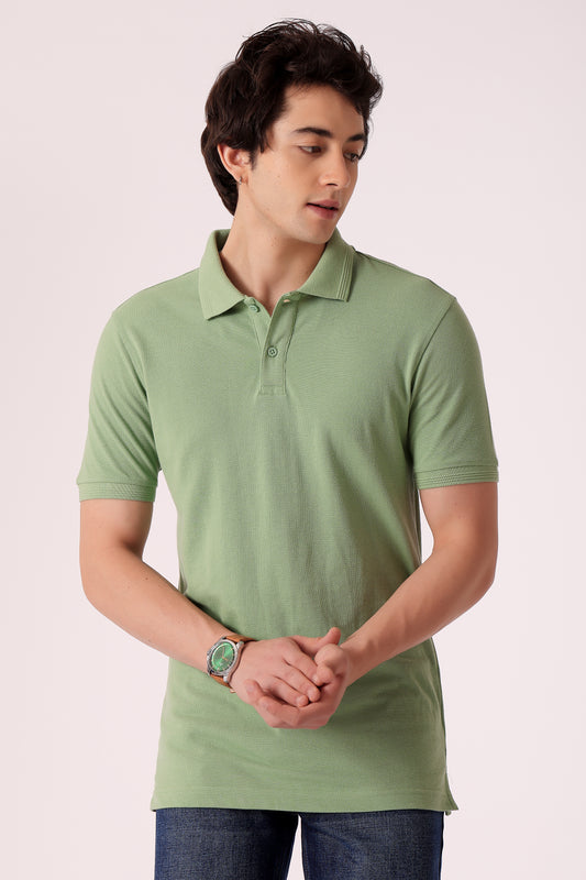 Men's Solid Pique Polo Tshirt - Sage Green
