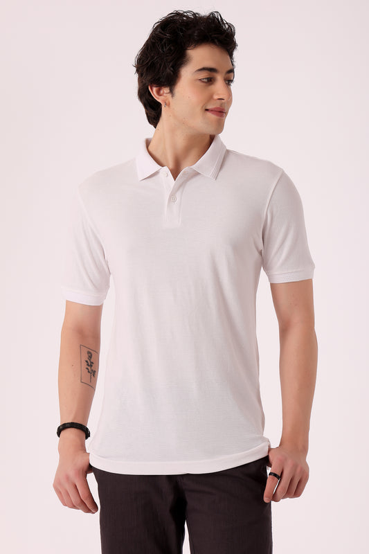 Men's Solid Pique Polo Tshirt - White