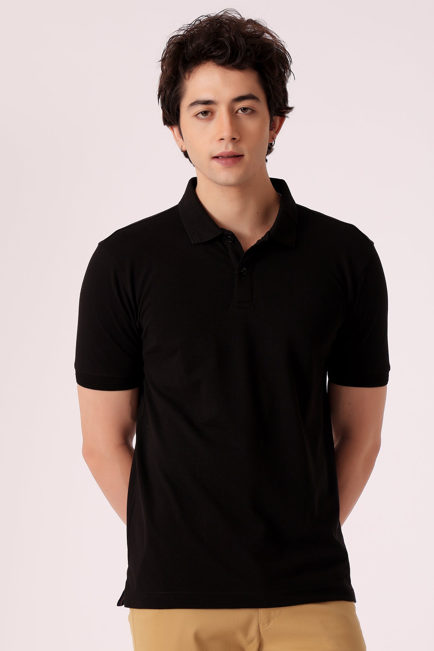 Men's Solid Pique Polo Tshirt - Black