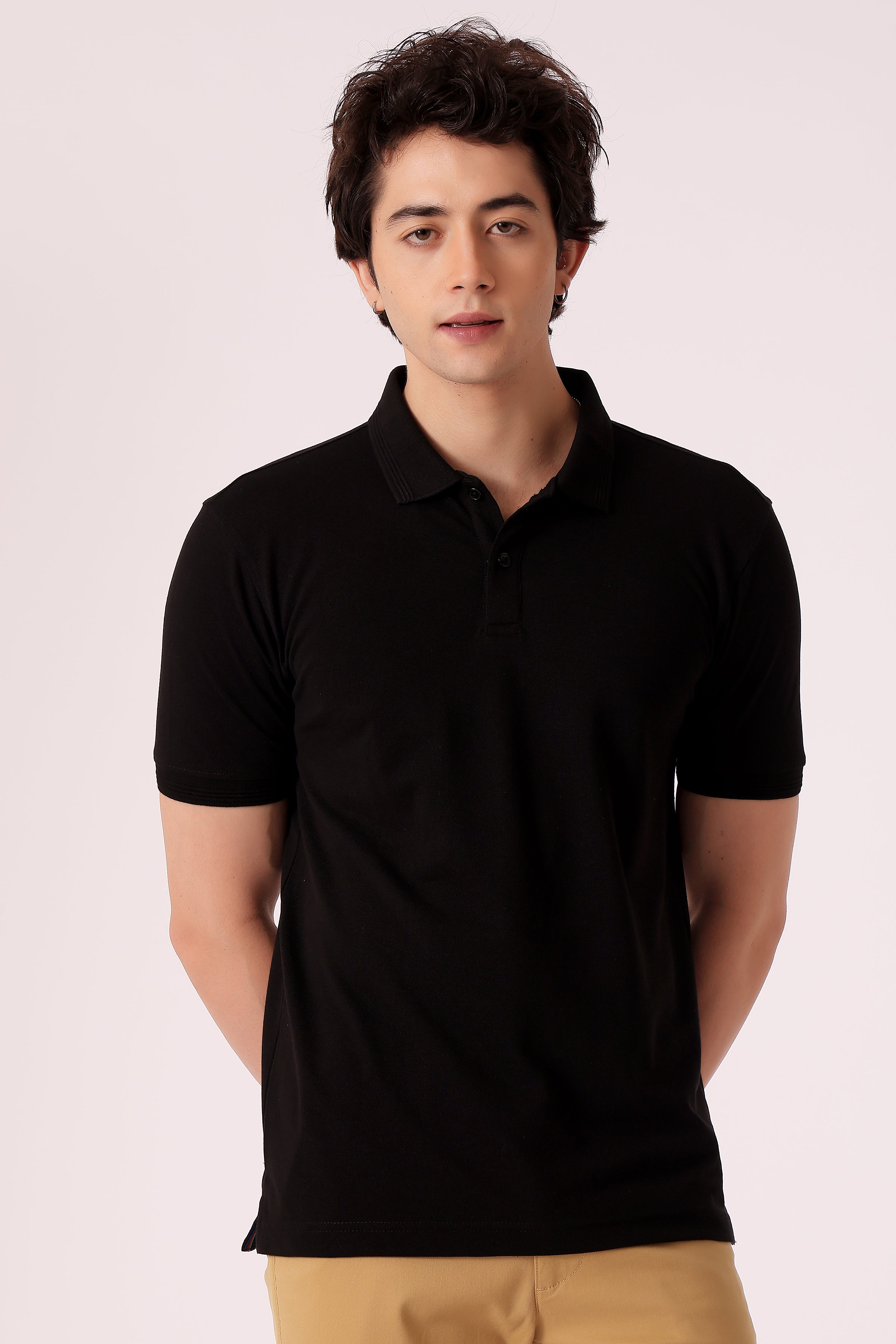 Men's Solid Pique Polo Tshirt - Black