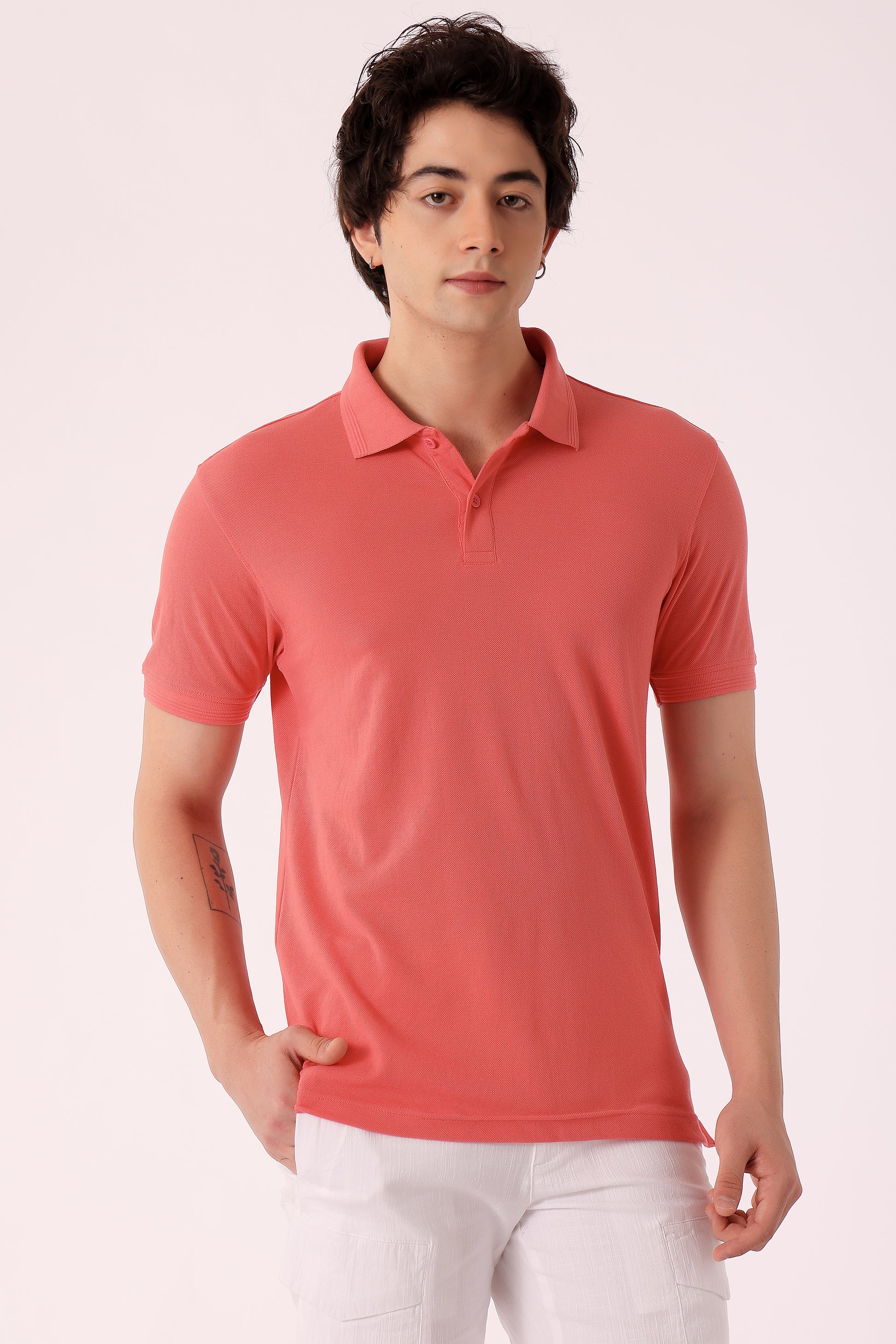 Men's Solid Pique Polo Tshirt - Coral