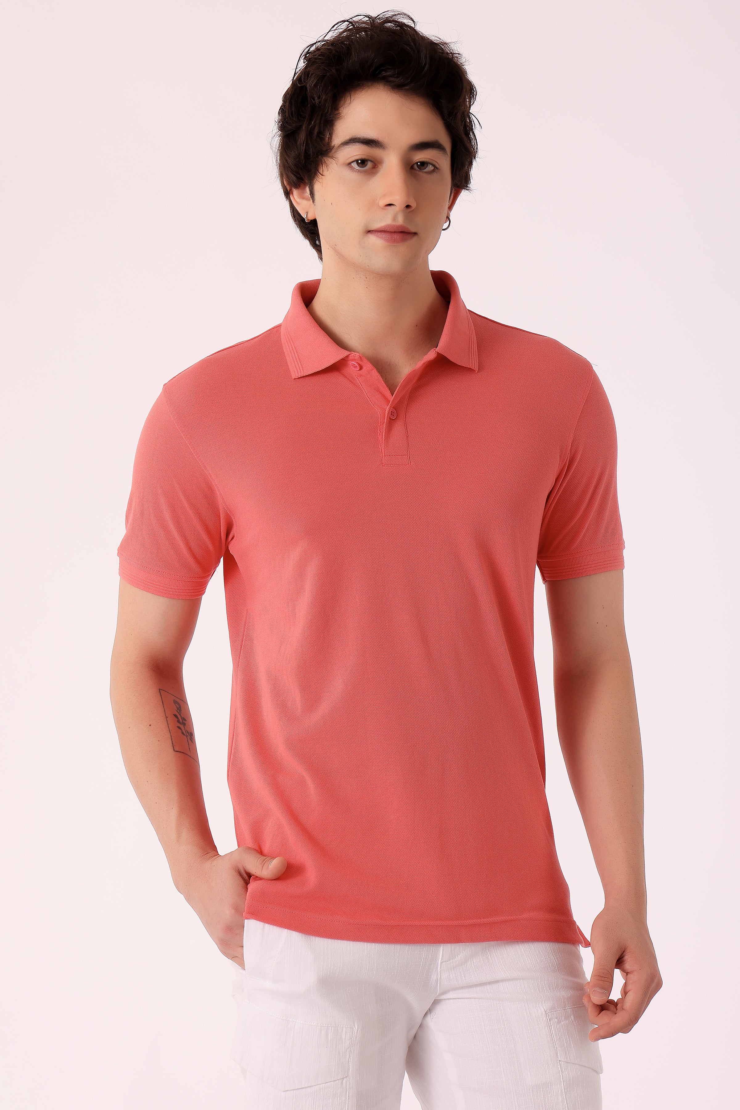 Men's Solid Pique Polo Tshirt - Coral