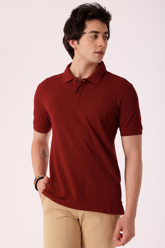 Men's Solid Pique Polo Tshirt - Wine