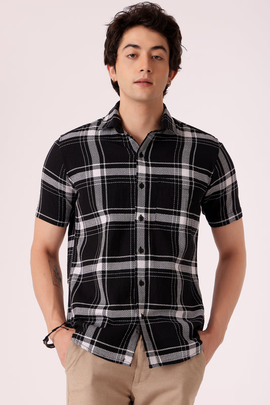 Men's cotton Checks Shirt Half Sleeve - Black