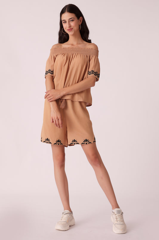 women skorts with shirt cord set - Mustard