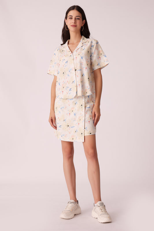women skorts with shirt cord set - Ecru