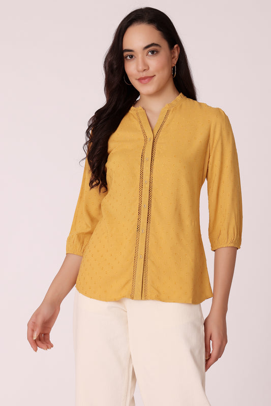 women textured lace shirt - Mustard