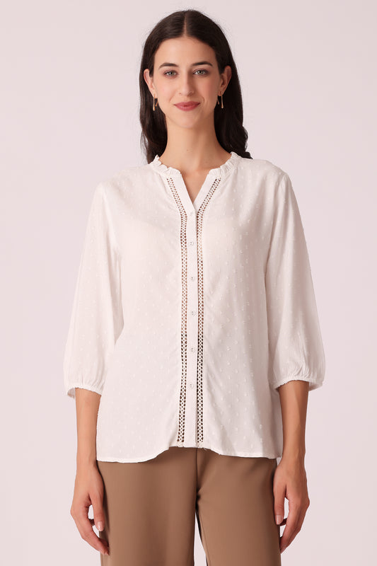 women textured lace shirt - White