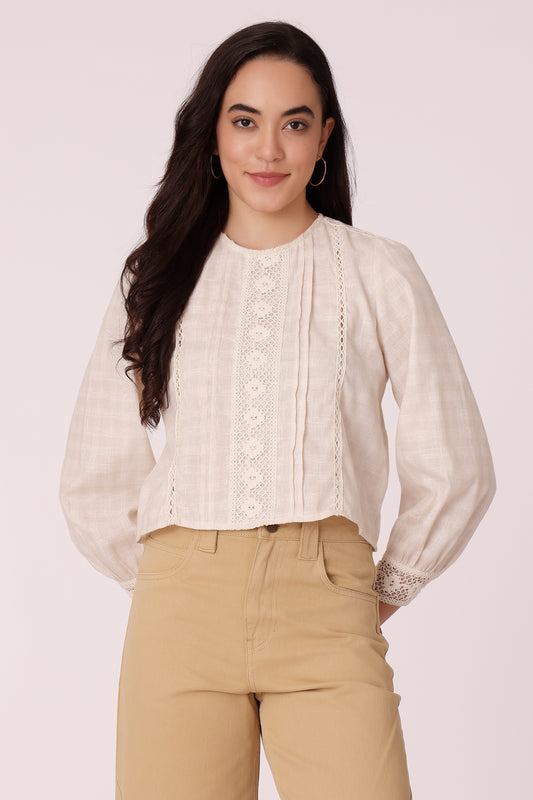 women checkered  top - Beige