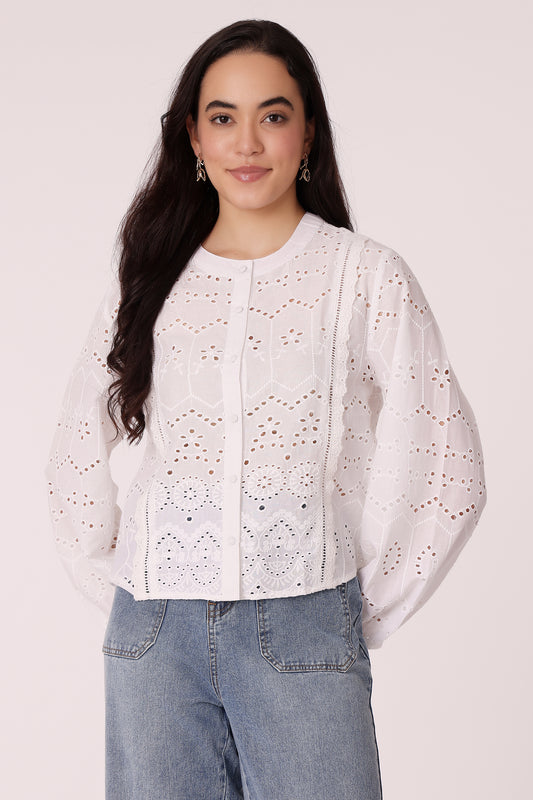 women schiffli shirt - White