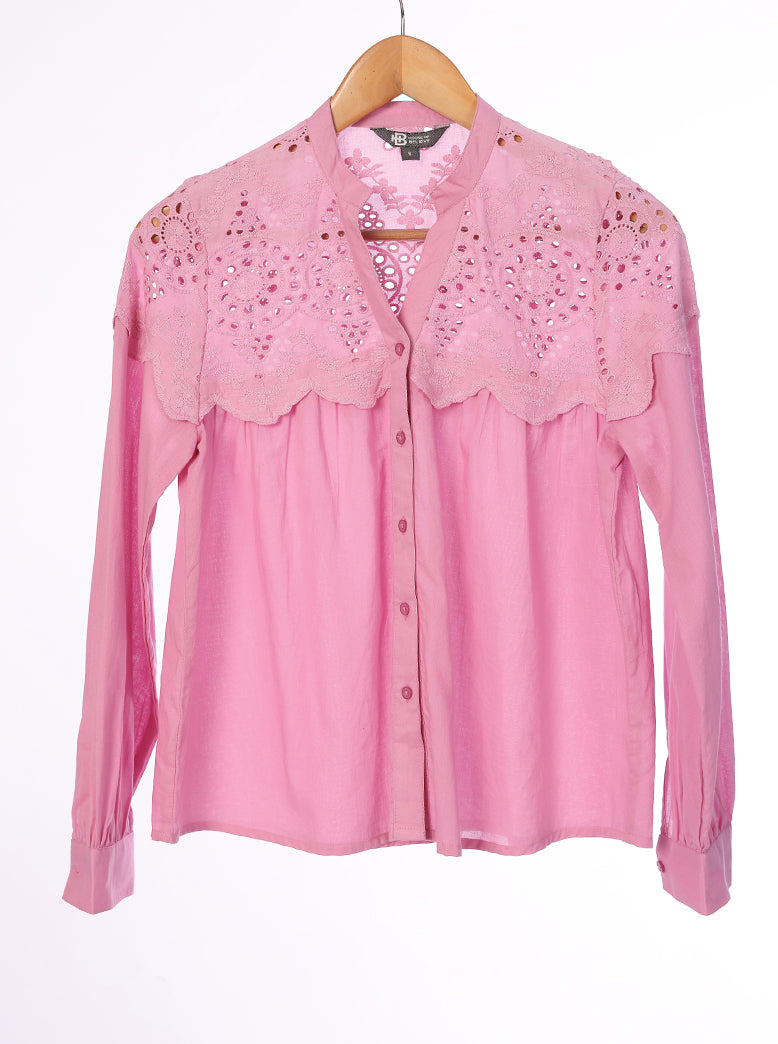 women schiffli lace yoke button-down shirt - extra image 4